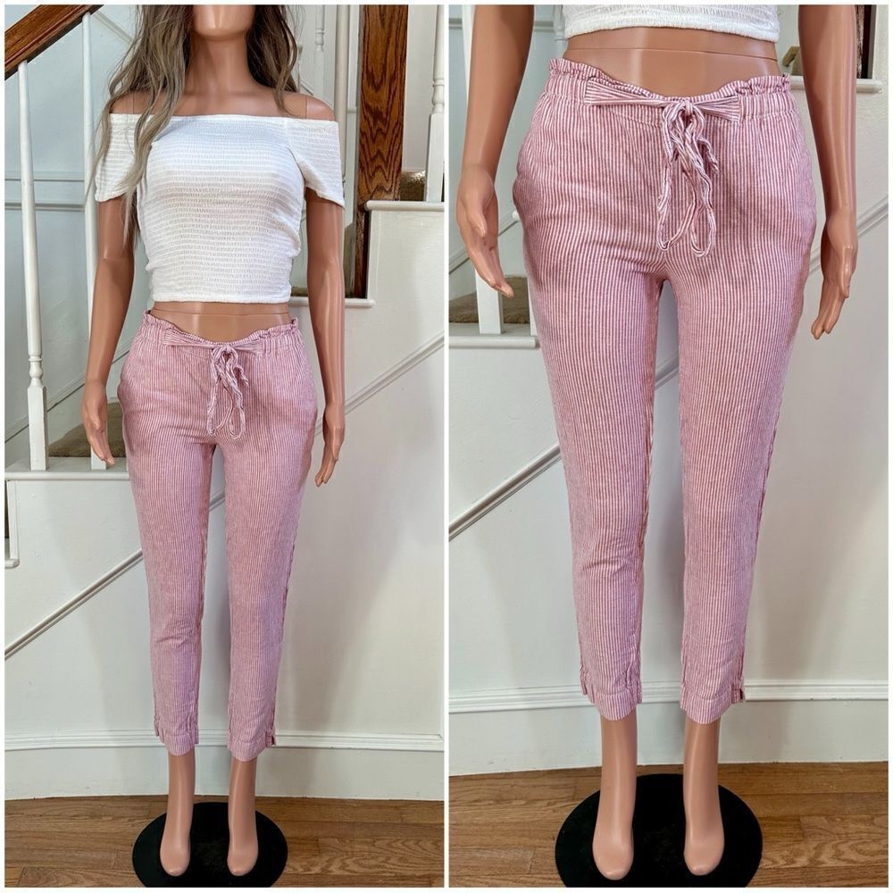 Pink seersucker pinstripe pants